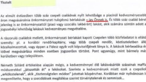 A szocialisták levélben félemlítik meg a csepelieket?