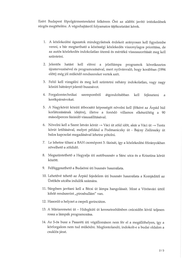 A Budapesti Közlekedési Központ (BKK) vezérigazgatójának írt nyílt levelet a Főpolgármester